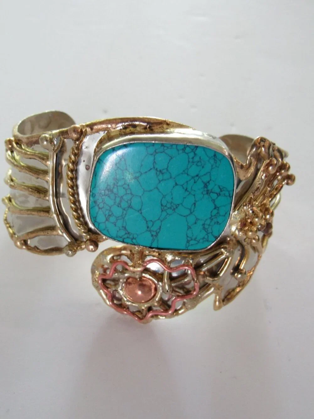 NEW Brutalist Mixed Metal Wrist Turquoise Cuff